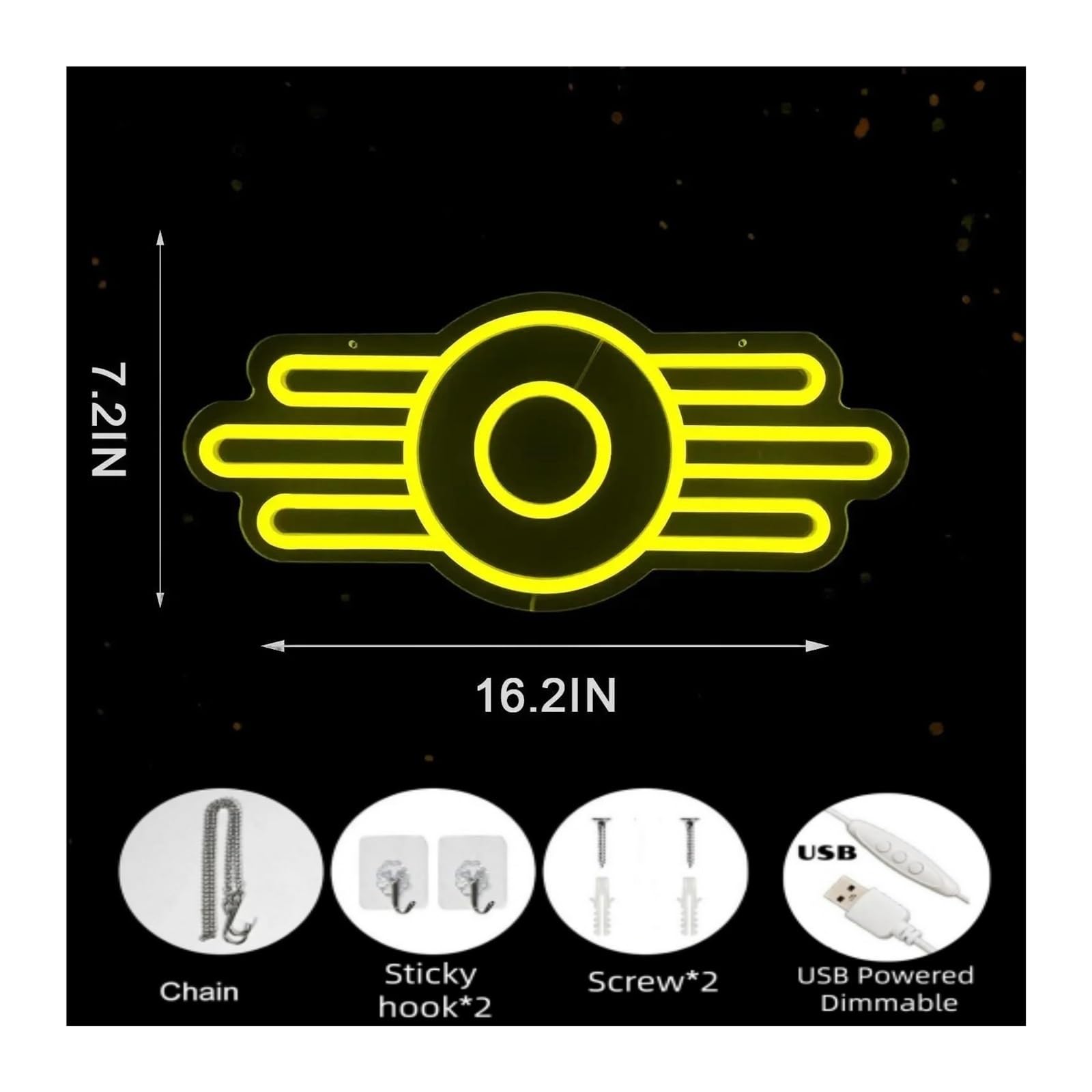 Insegna al Neon Fallout da Appendere, alimentata Tramite USB, Luce dimmerabile per Decorazione murale, Ideale per Feste a Tema Videogiochi e per la casa, Personalizzabile, 41x18,3