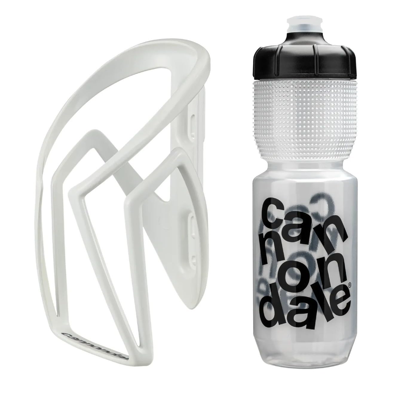 Cannondale Nylon Speed-C Cycling Cage & Gripper Bottle Kit (White Cage & Clear Stack Bottle, 750ml Bottle)