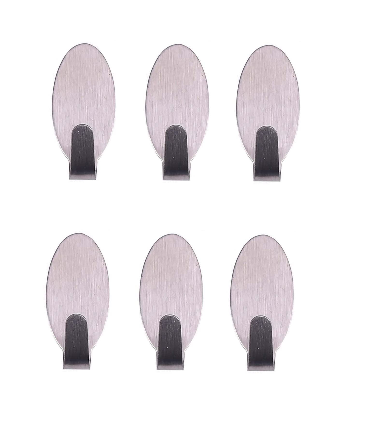 Mr. Gadget's Solutions® Self-Adhesive Hooks Stainless Steel Strong Sticky Stick Dry Wall Installation, Oval Shape Utility Hooks – 6pcs