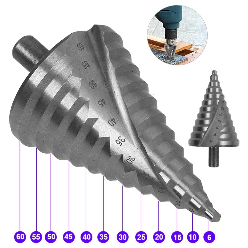 SATARGO Hole Cutter Tool Step Drill Bit, 6-60mm, HSS Cone Spiral Drill Bit for Metal Wood, PVC and Plastics - Image 2