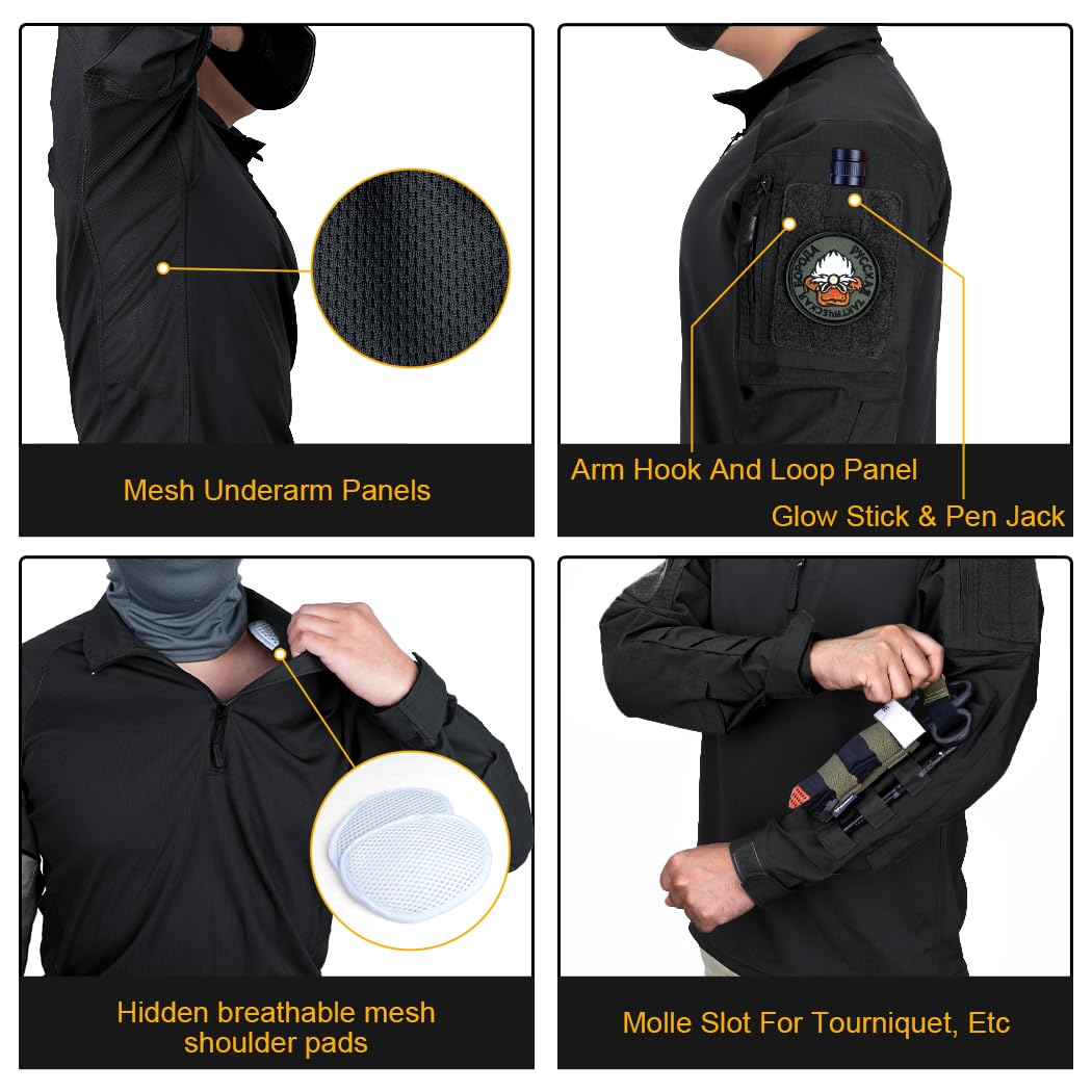 IDOGEAR Kampfhemden Taktisches Langarmhemd mit Ellbogenschützern Militär BDU Hemden mit Taschen Airsoft Kleidung