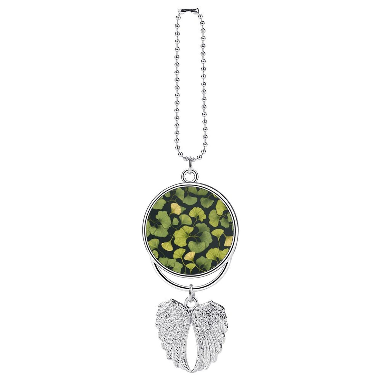 Ginkgo Biloba Car Pendant Car Rearview Mirror Pendant Custom Photo Car Hanging Ornament Car Rear View Mirror Hanging Accessories Angel Wing Car Charm Gift for Men Women