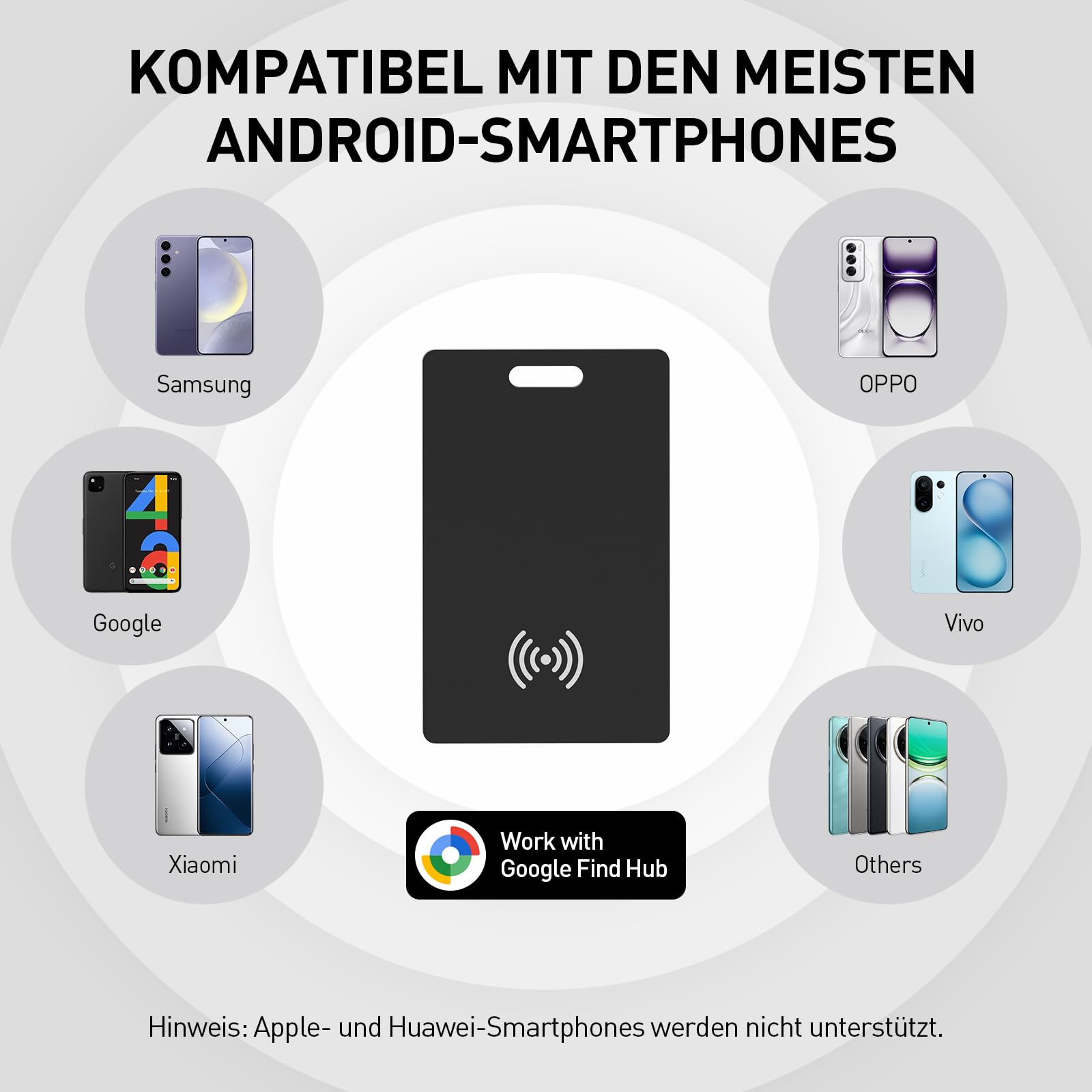Wallet Tracker Karte für Android Wiederaufladbares Air Tag Card, Kompatibel mit der Google Find Hub App (Android nur), 1.8mm Ultra-Dünner, Kabelloses Laden, IP68 Wasserdicht, für Schlüssel, Gepäck