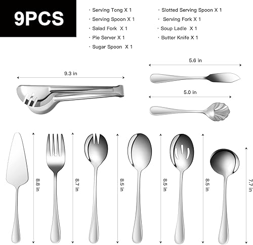 Miniatura 6 de Utensilios de servir arcoíris, 9 piezas de utensilios de acero inoxidable con cuchara de servir, cucharas ranuradas, tenedores de servir, cucharón