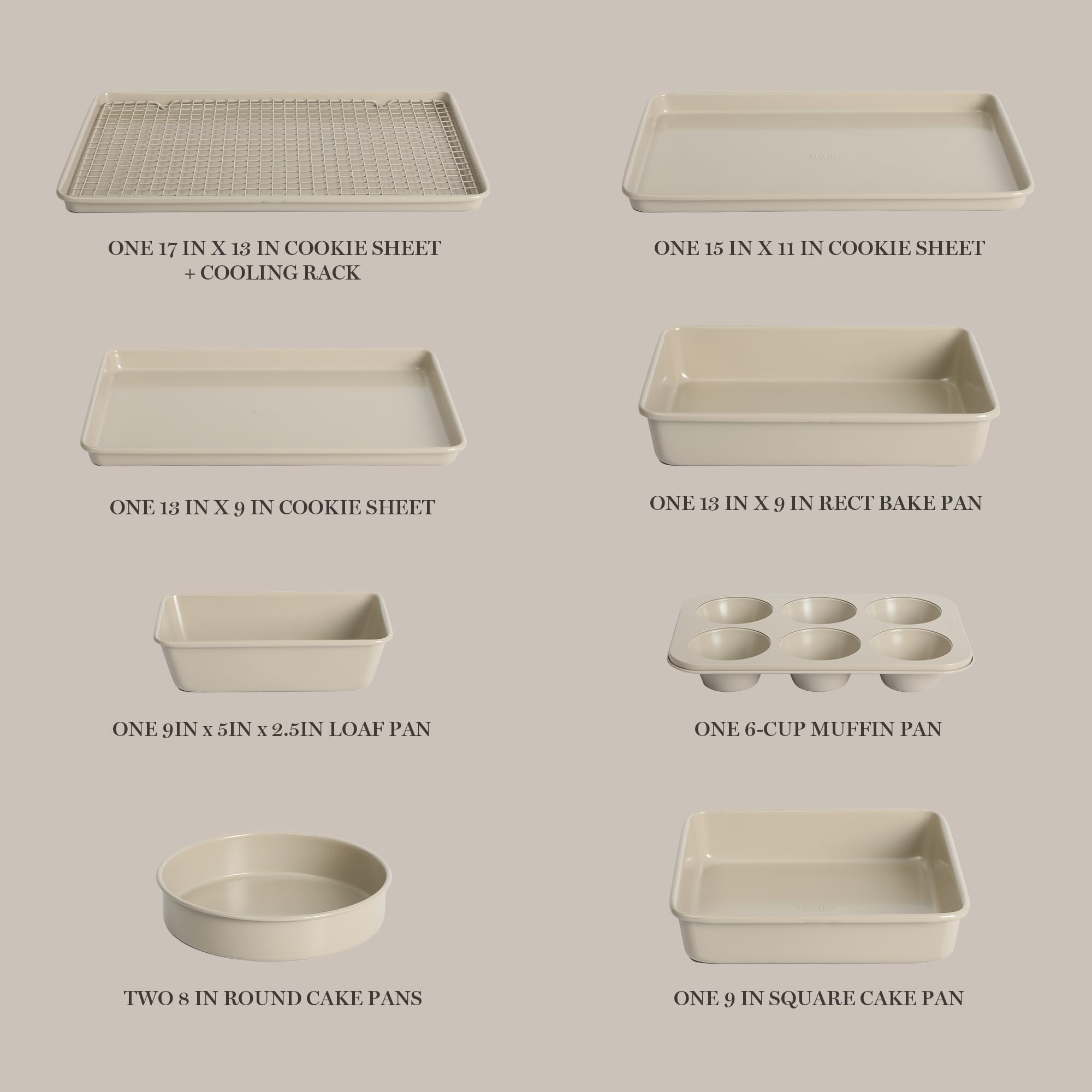 Martha Stewart Gallen 10 sztuk patelni do pieczenia ceramiczne bez PFA nietoksyczne nieprzywierające naczynia do pieczenia zestaw - taupe