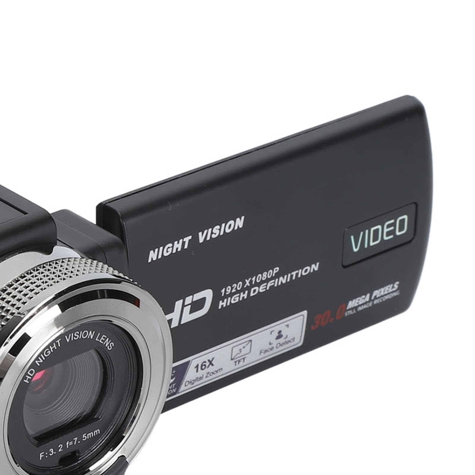 Videocamera Handycam con Registrazione Video HD, Schermo LCD TFT da 30 MP 1080P HD da 3 Pollici Zoom 16x Videocamera per Vlogging con Visione Notturna con Microfono Supporto per