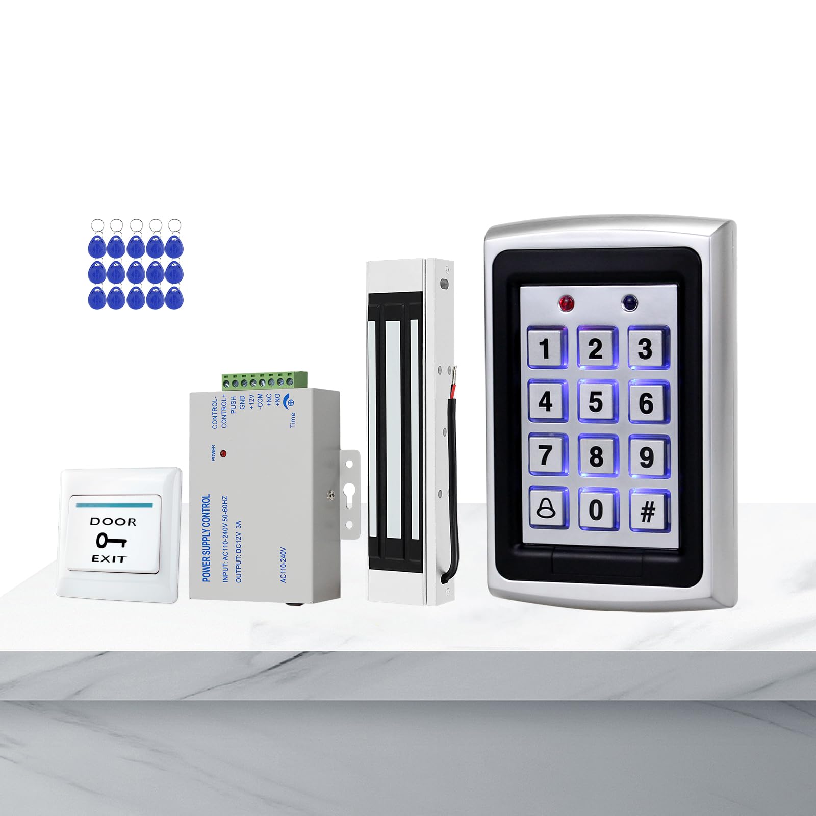 Kit completo di controllo accessi | Sistema di sicurezza con serratura magnetica elettrica | Ingresso tastiera di prossimità con telecomando di prossimità RFID x15 | Controllo accessi per