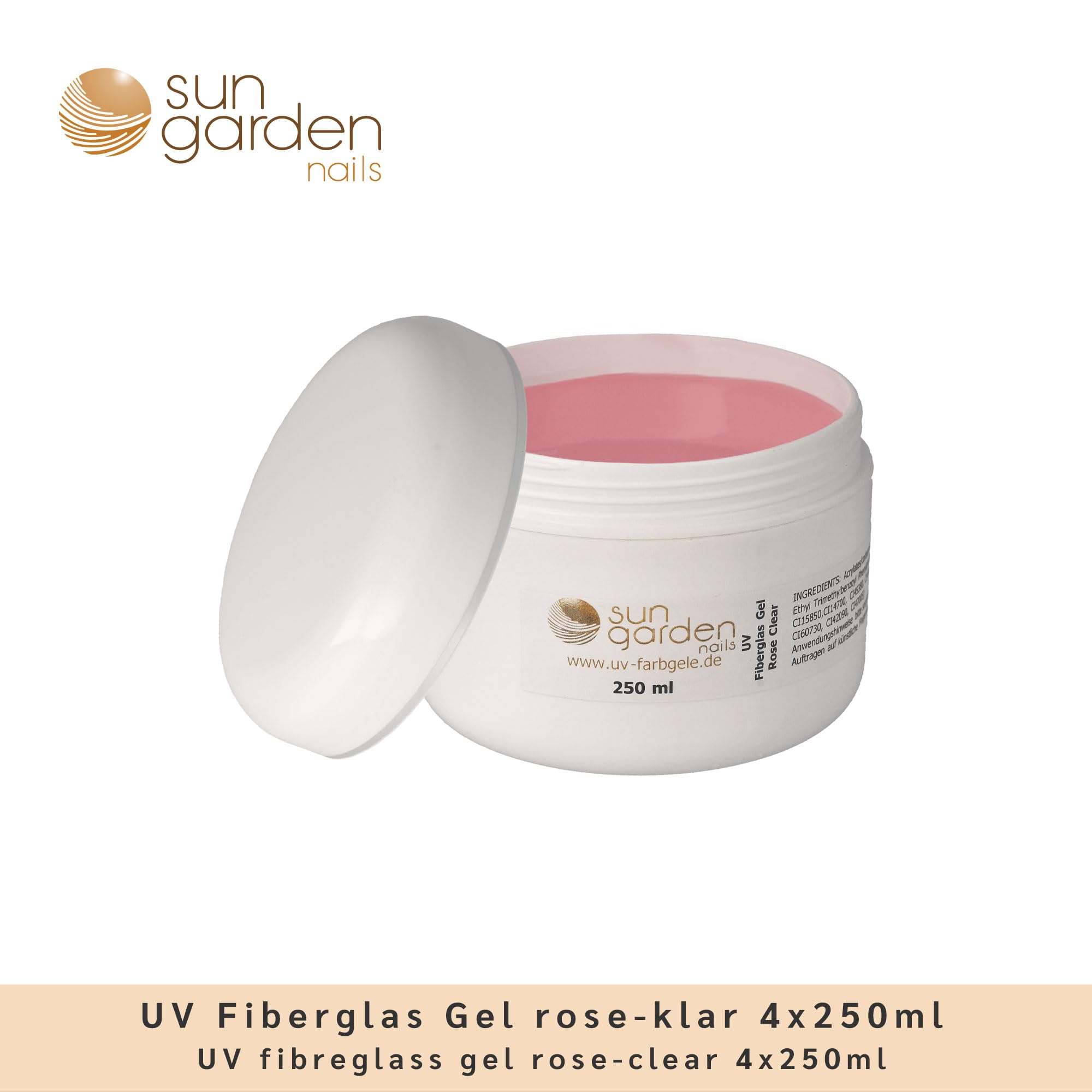 Gel in fibra di vetro UV rosa trasparente, 4 x 250 ml Premium Line – 1000 ml – gel per unghie – Top Coat – Gel per unghie – Gel per unghie – per pedicure – manicure