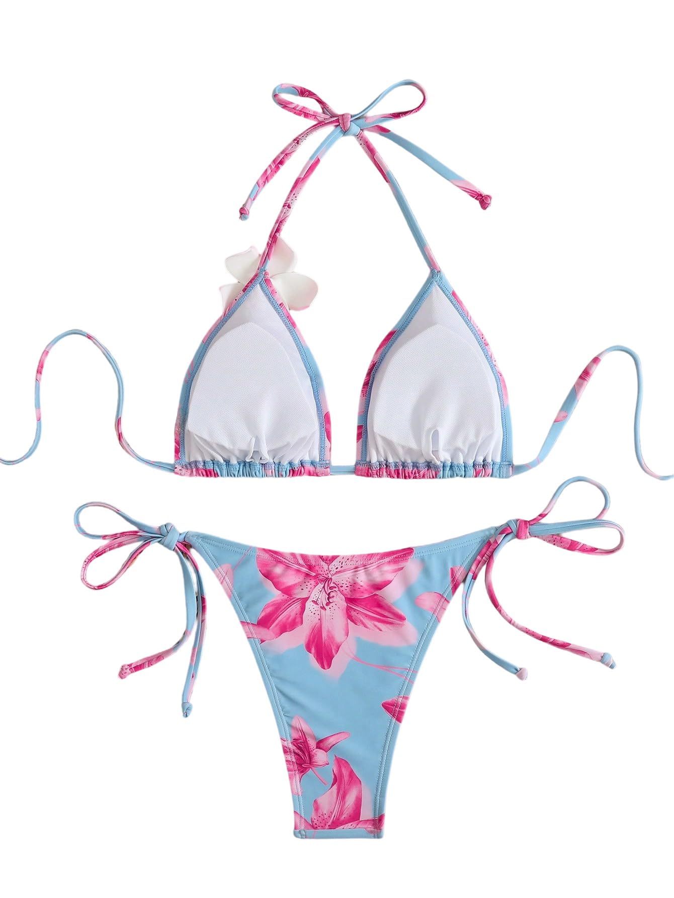 GORGLITTER Bikini da donna a triangolo, bikini, top a goccia, con nodo, in due pezzi, estivo, da spiaggia, con motivo tropicale