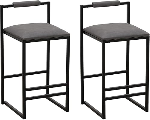 Juego de 2 taburetes de bar de altura de mostrador, sillas de comedor de isla tapizadas sin brazos con patas de metal y reposapiés