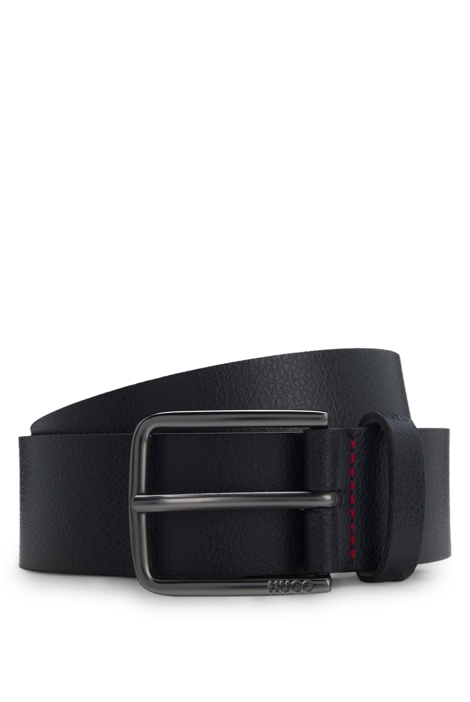 HUGO Mens Gerik-Lam Sz35 Embossed-leather belt with brushed-gunmetal pin buckle