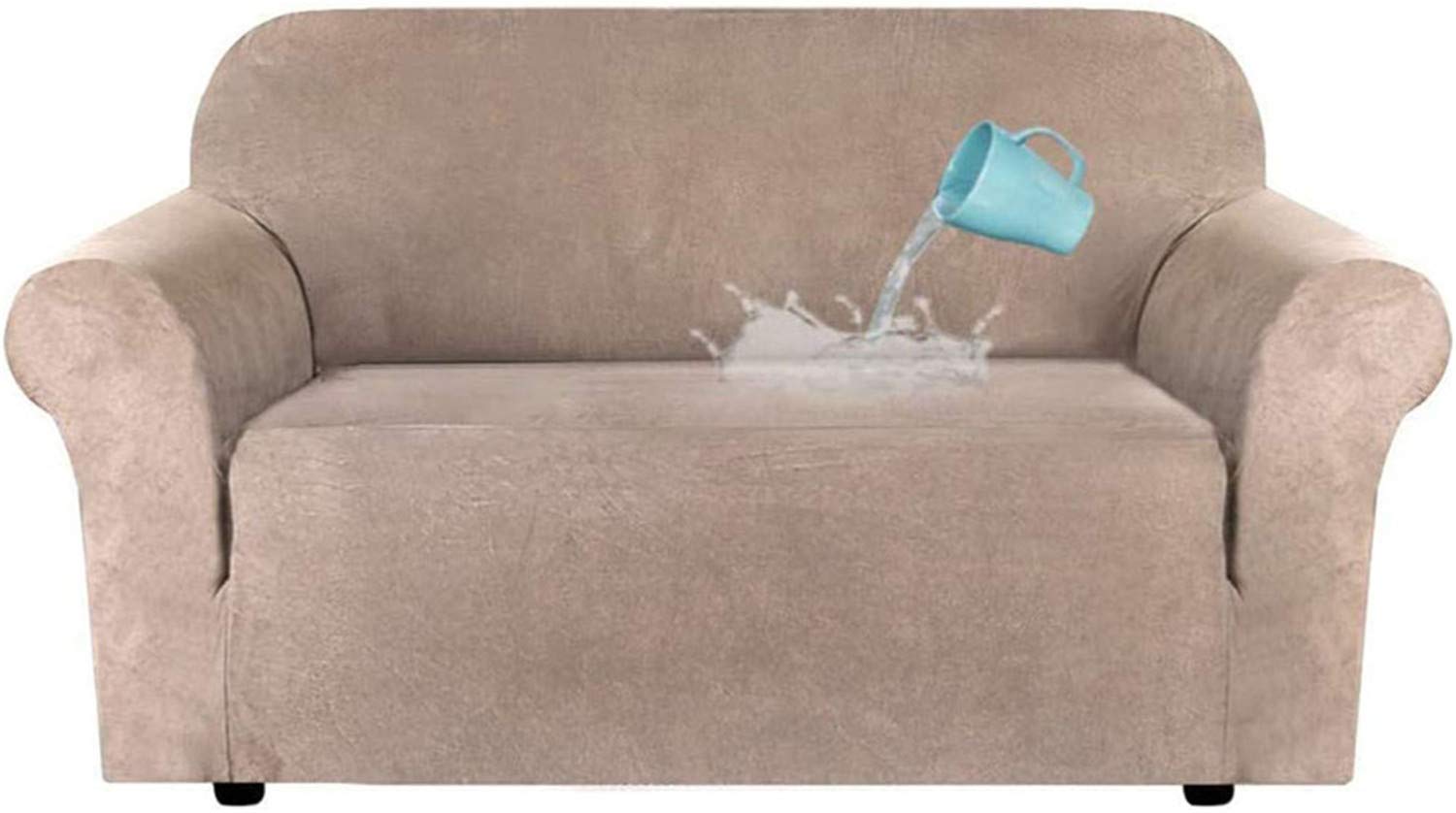 LINGKY Fodera per Divano in Velluto Universale, Copridivano in Velluto Elasticizzato per Divano A 1/2/3/4 Posti, Idrorepellente, Vari Colori, Pelle & Scamosciato (Cachi,2 posti(122-172 cm))