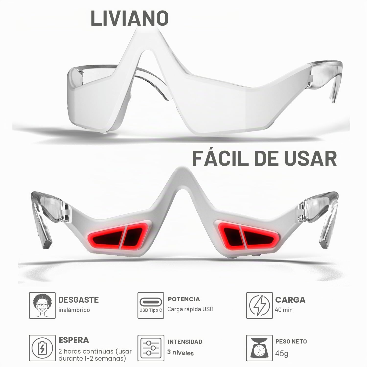 Dispositivo de terapia de luz roja debajo de los ojos, gafas de terapia de luz roja, masajeador de ojos con microcorriente, máscara de ojos de luz roja para bolsas de ojos, ojeras, hinchazón