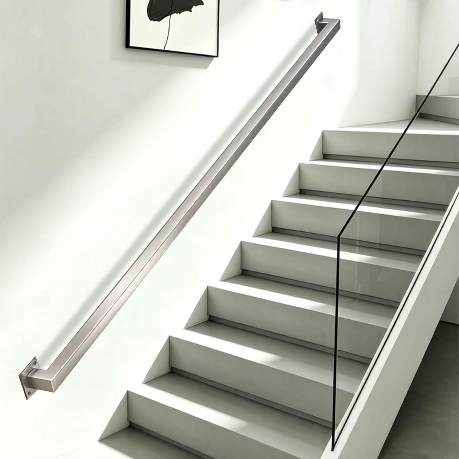1ft-20ft Stair Railing Handrails for Indoor Stairs，Modern Staircase Banister Hand Rails with Wall Mount Support，Stainless Steel Grab Rail for Outdoor Decorations(19ft/570cm)
