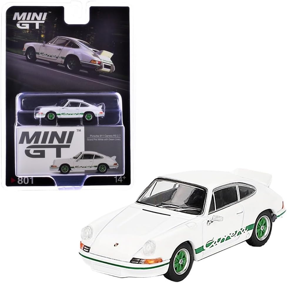 Diecast Model Car Compatible with Mini GT 1:64 Porsche 911 Carrera RS 2.7 Grand Prix White with Green Livery Limited Edition MGT00801