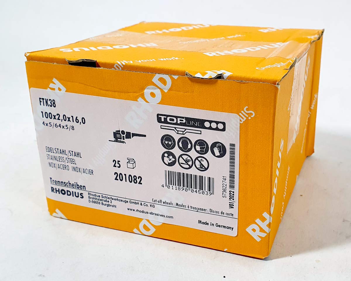 Rhodius FTK38 - Discos de corte (100 x 2,0 mm, para acero inoxidable/acero, 25 unidades)