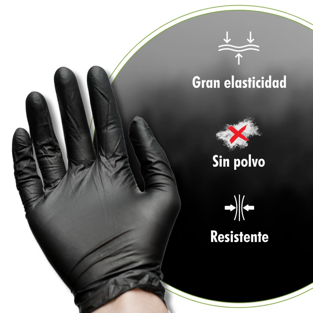 believa Tattoo Guantes desechables de látex, color negro, caja de 1000 (10 x 100 unidades) sin polvo en S