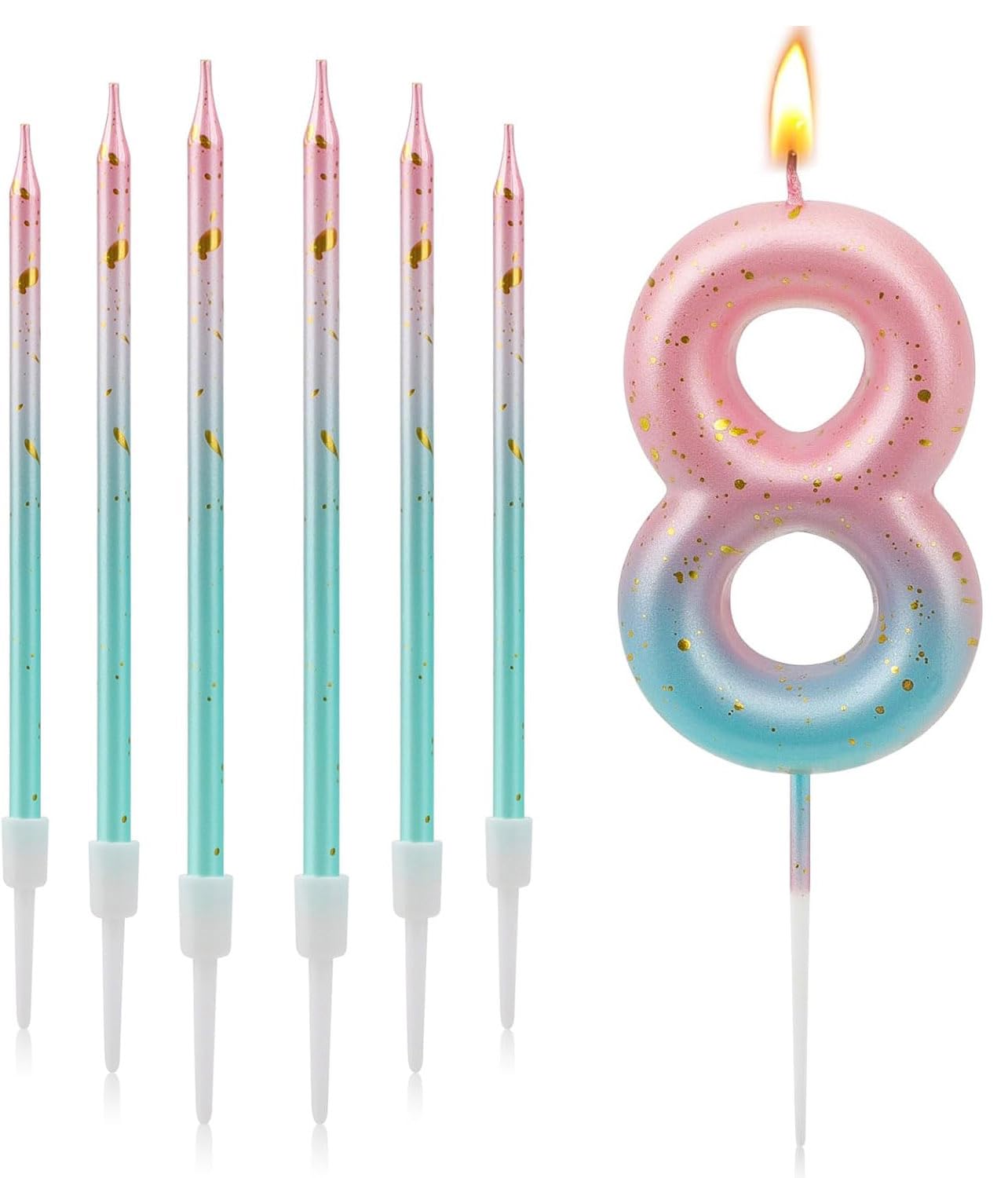 3D Farbverlaufs-Zahlenkerze "8" für Geburtstagstorten – Rosa & Blauer Gradient – Kindergeburtstagskerze für Jungen & Mädchen – Jubiläum, Torten-Deko, Geburtstagsparty