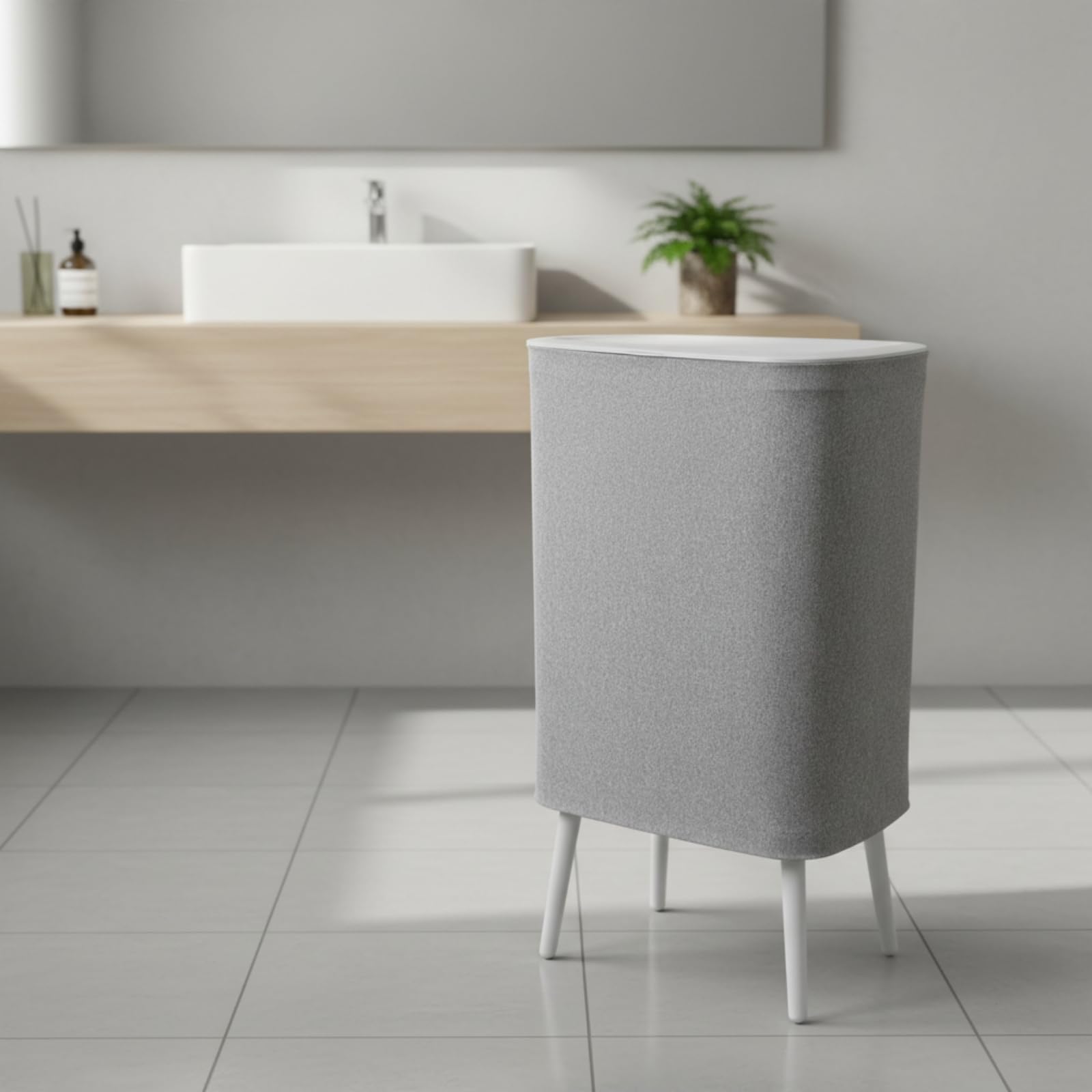 Wäschekorb mit Rollen und Deckel Rollbar Wäschesamml mit Rollen und Deckel Platzsparend für Badezimm, 50L, Modern, Minimalistisch, Mit Rollen, 50L Fassungsvermögen