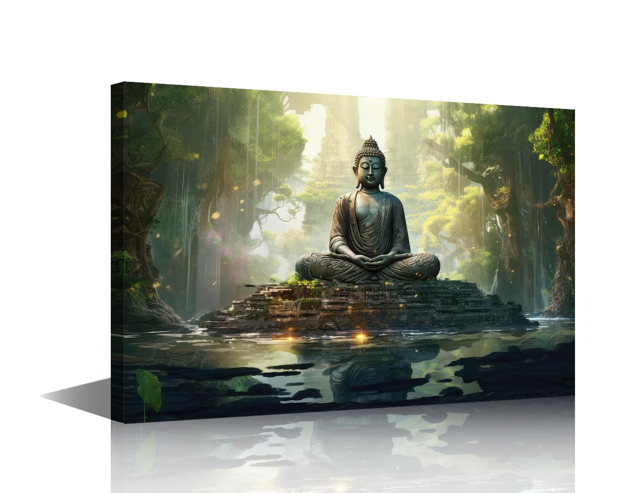 TISHIRON 1 Pieces Meditating Buddha Posters Buddha Statue Framed Wall Art Spiritual Meditation Wall Art for Living Room Canvas Paintings Art Prints Modern Home Decor Framed Ready to Hang (12" Wx18 H)