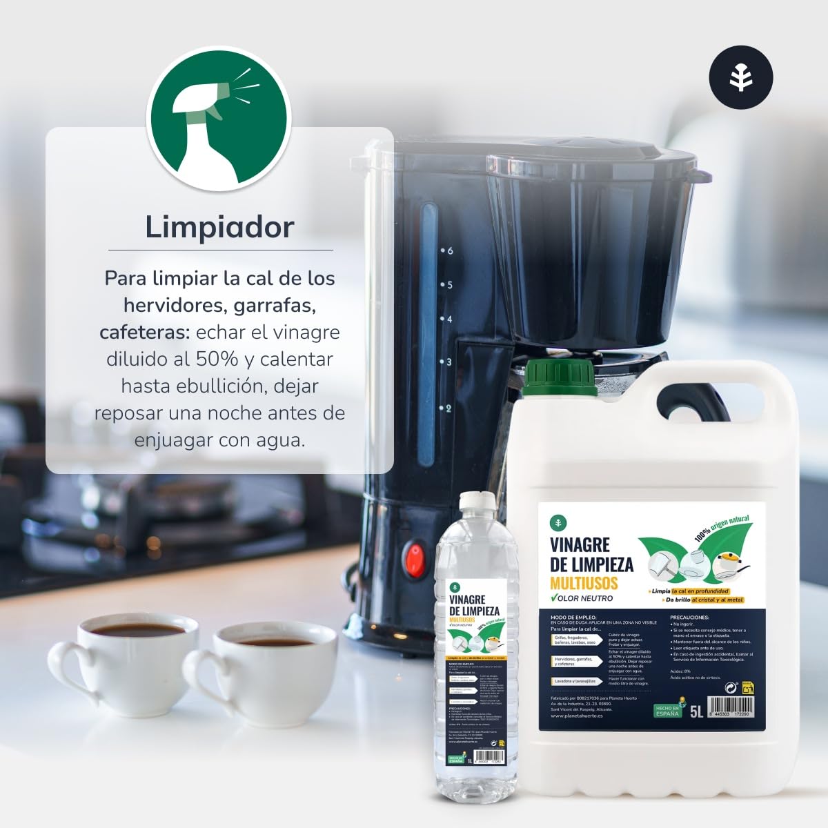 PLANETA HUERTO | Pack 12 Vinagre Blanco de Limpieza 1L – Vinagre Desincrustante Natural Multiusos para Cocina, Baño, Cristales y Metales, Limpieza Ecológica y Efectiva Sin Químicos