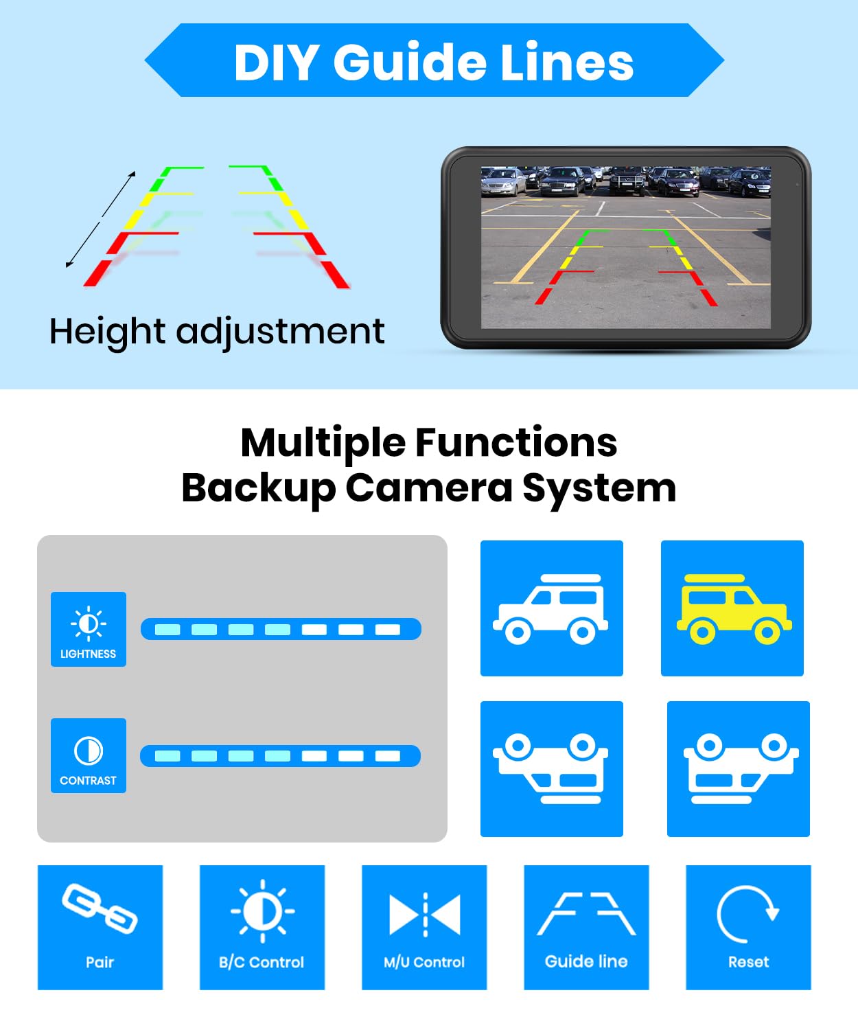 AUTO-VOX Rückfahrkamera kabellos 5" 1080P Monitor Dual-Channel IP69K Wasserdicht Nachtsicht für SUV LKW PKW