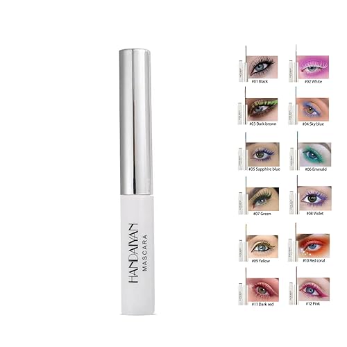 Juego de rímel de 12 colores para pestañas, larga duración, encantador, voluminoso, para mujer, máscara de pestañas de color impermeable (blanco)