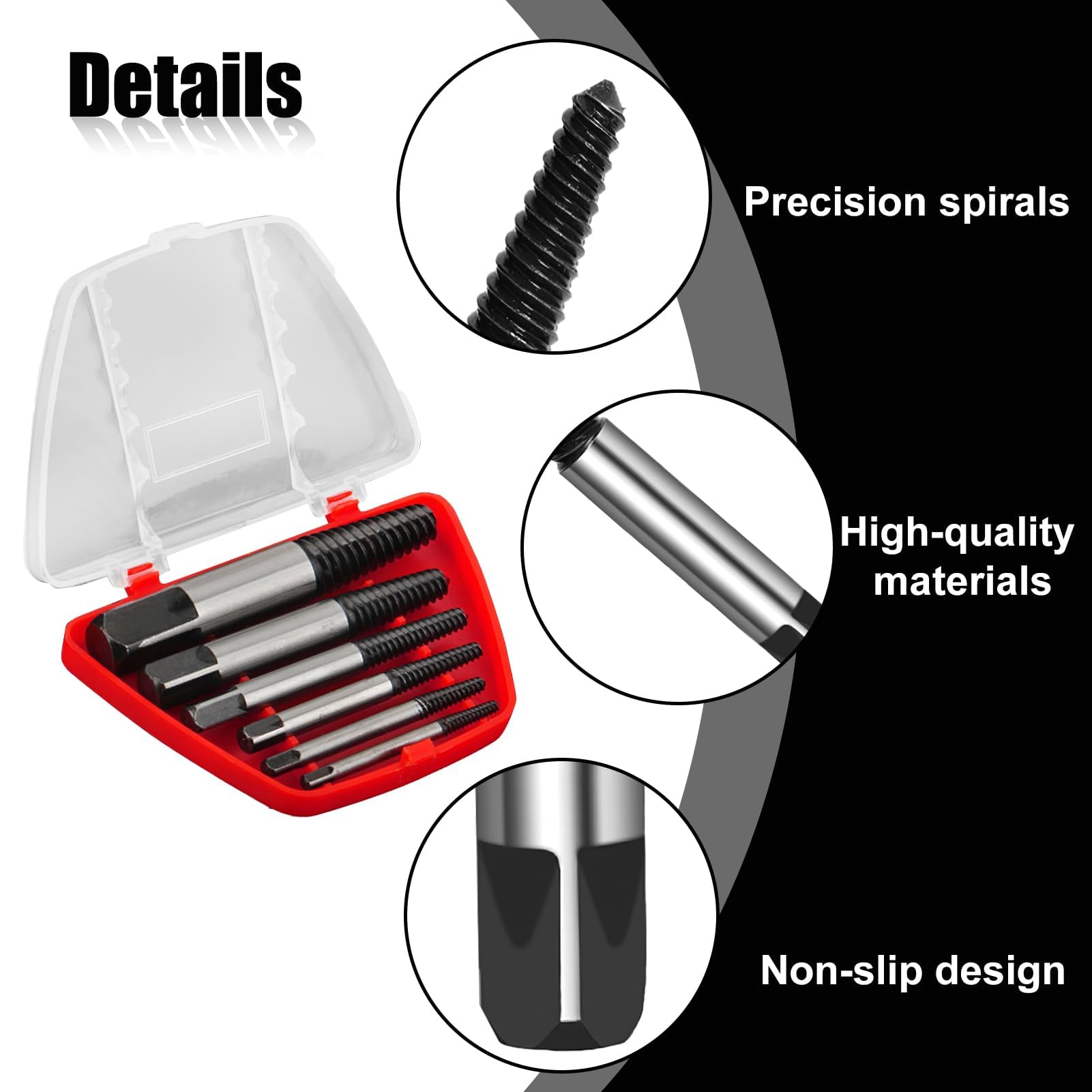 Set Estrattori Di Viti 6 Pezzi Con Scatola, Estrattori A Filetto Sinistro In Acciaio HSS Per Rimozione Viti Rotte M3-M18, Kit Rimozione Viti Danneggiate Per Officina Casa Riparazioni Meccaniche