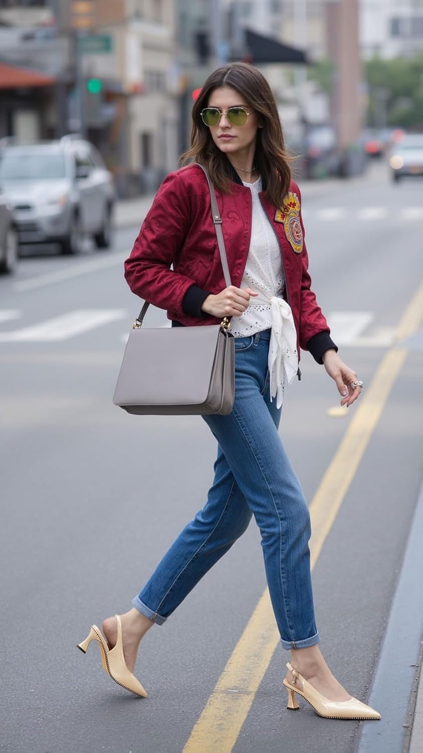 TNYNFBEB Womens Kitten Heel Pointed Toe Pumps Beaded Slingback Slip-on Buckle Prom Party Dress Basic Classic Patent Leather 2.6 Inches Heels - Image 3