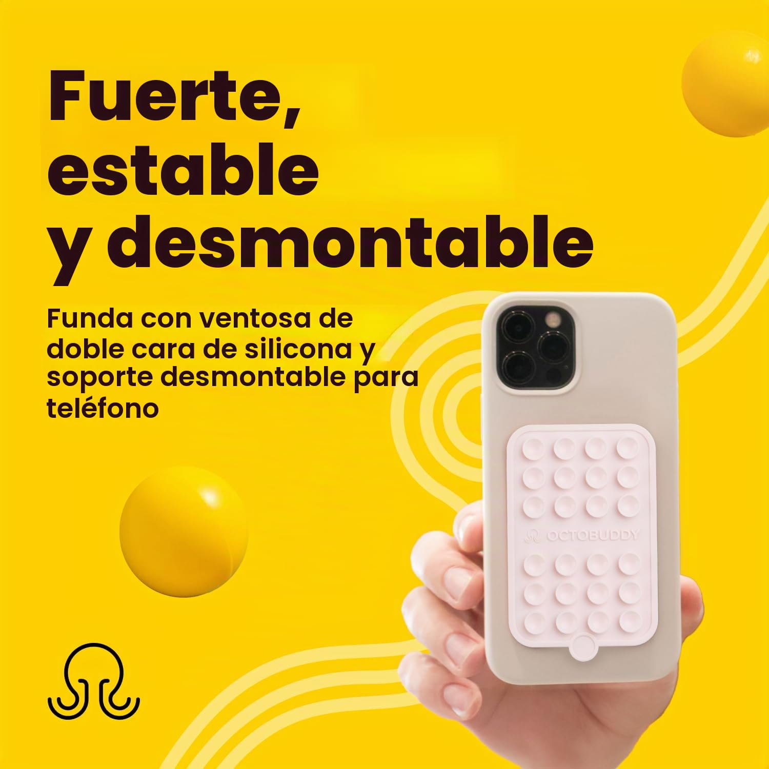 OCTOBUDDY Doble || Funda de Silicona con Ventosa de Teléfono Soporte Adhesivo || Compatible con iPhone y Android, Soporte de Accesorios Móviles Manos Libres Antideslizante para Selfies y Videos (Doble