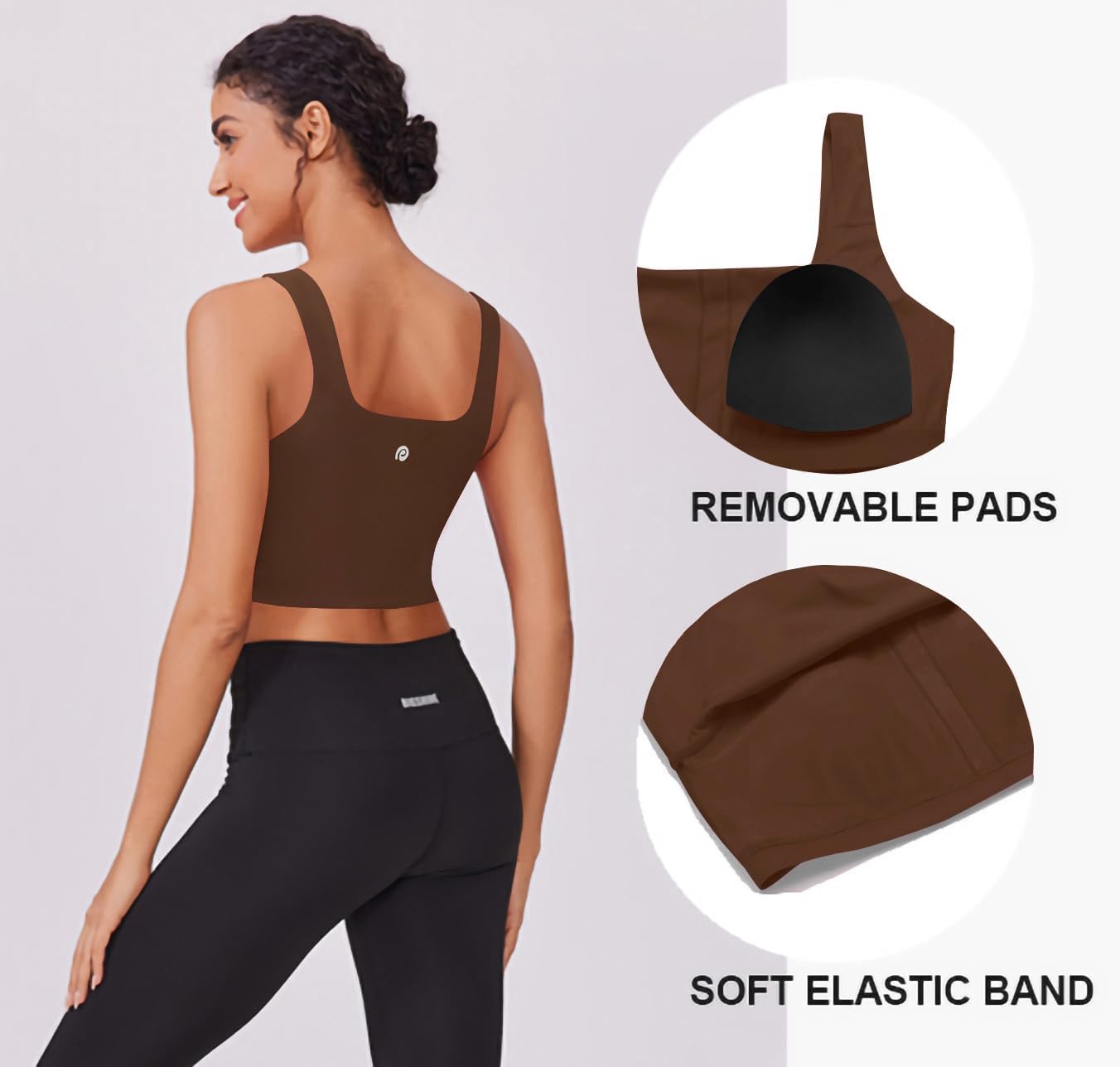 PINSPARK Sports Bra for Women Square Neck Longline Tank Top with Built in Bra - Image 2