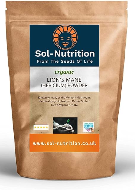 sol-nutrition Sol Nutrition Lion's Mane Mushroom Powder, Organic - 100g