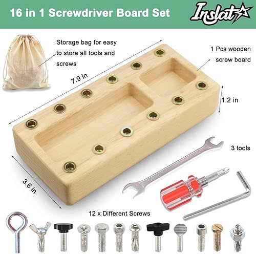 Miniatura 2 de Montessori - Juego de tablero de destornillador, herramienta de juguete Montessori de madera para niños de 3, 4 y 5 años, tablero de tornillos