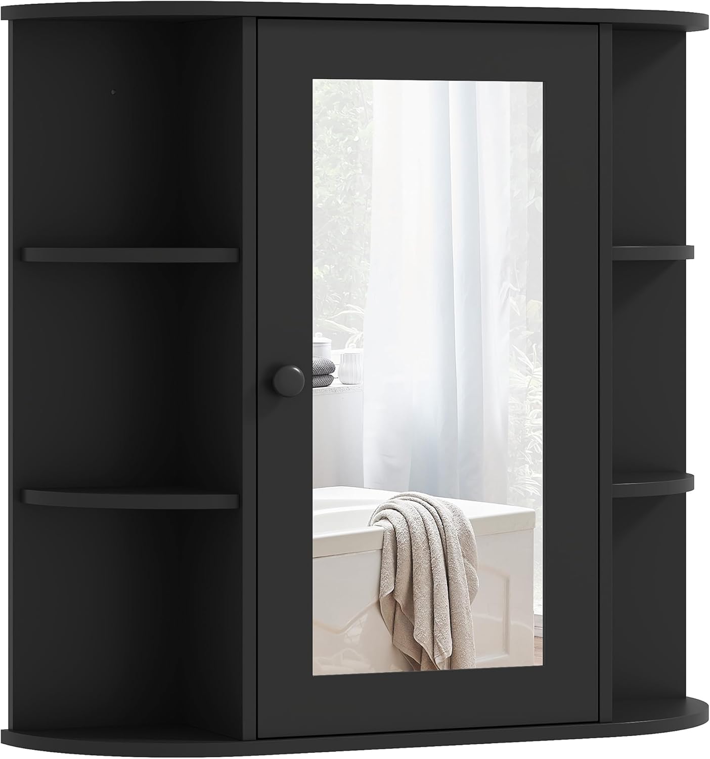 HOMCOM Bathroom Medicine Cabinet with Mirror, Wall Mounted Storage Cabinet with Mirrored Door & Shelves, Mirror Cabinet for Bathroom Living Room, Black