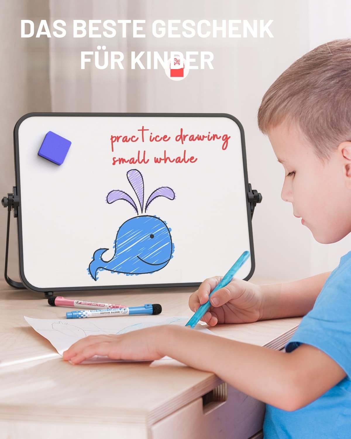 Nicpro Trockenlöschung Kleines Whiteboard A3 mit Ständer, Doppelseitiges Magnetische Desktop Schreibtafel mit 8 Stiften, 4 Magnet, Schwamm, für Studenten, Klassenzimmer, Büro(30 x 40 cm)