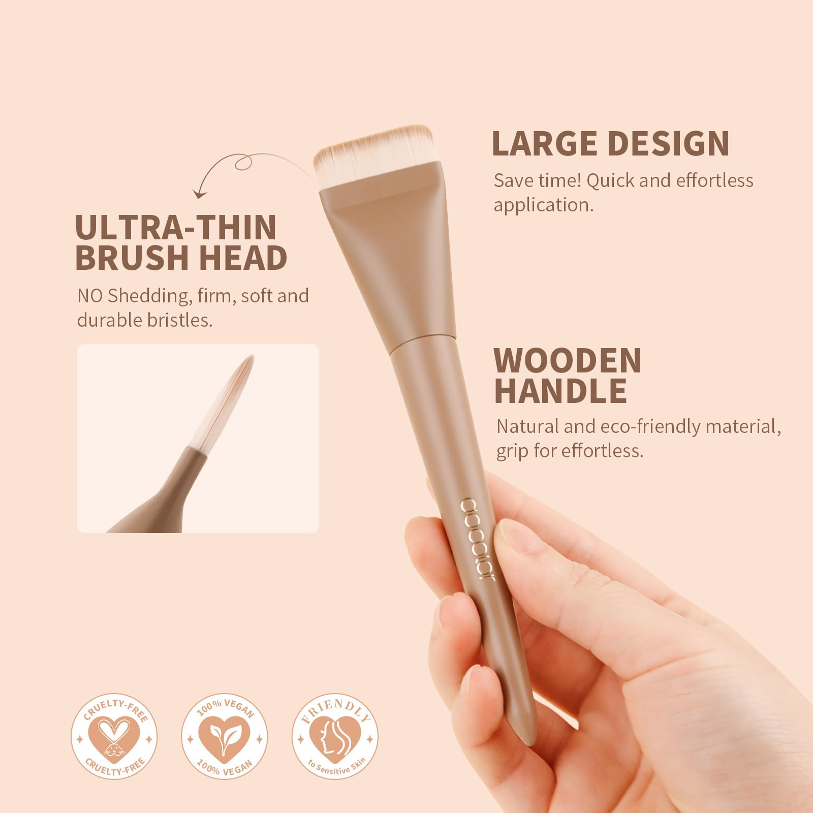 Docolor Brocha Plana para Maquillaje Líquido, Brocha Ultrafina Facial Profesional Premium para Base Líquida y Cremas, Herramienta de Korean Maquillaje Facial Delgada con Diseño Plano, Color Caqui