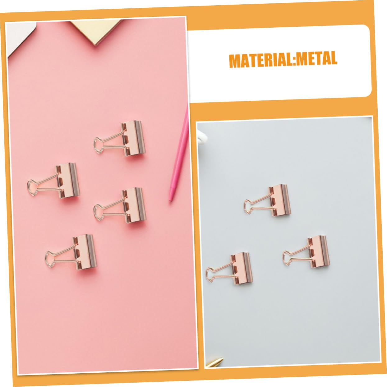 HOMSFOU 100stücke Klappclips Metall für Notizbuchclips und Dokumentenclips Dekorative Büroklammern als Geschenkpapierhalter Binderclips für Journaling Roségold