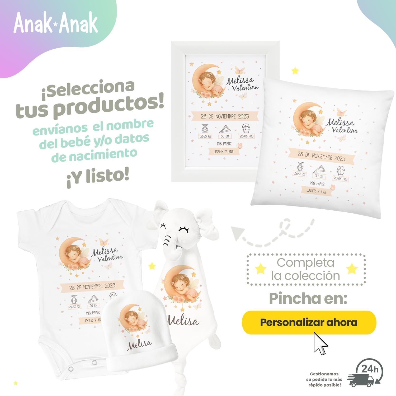 Anak Anak Doudou Hada Niña Personalizado con Nombre del Bebé – Manta de Apego Suave de Felpa Doble Capa –Regalo Baby Shower – Primeros Meses del Recién Nacido
