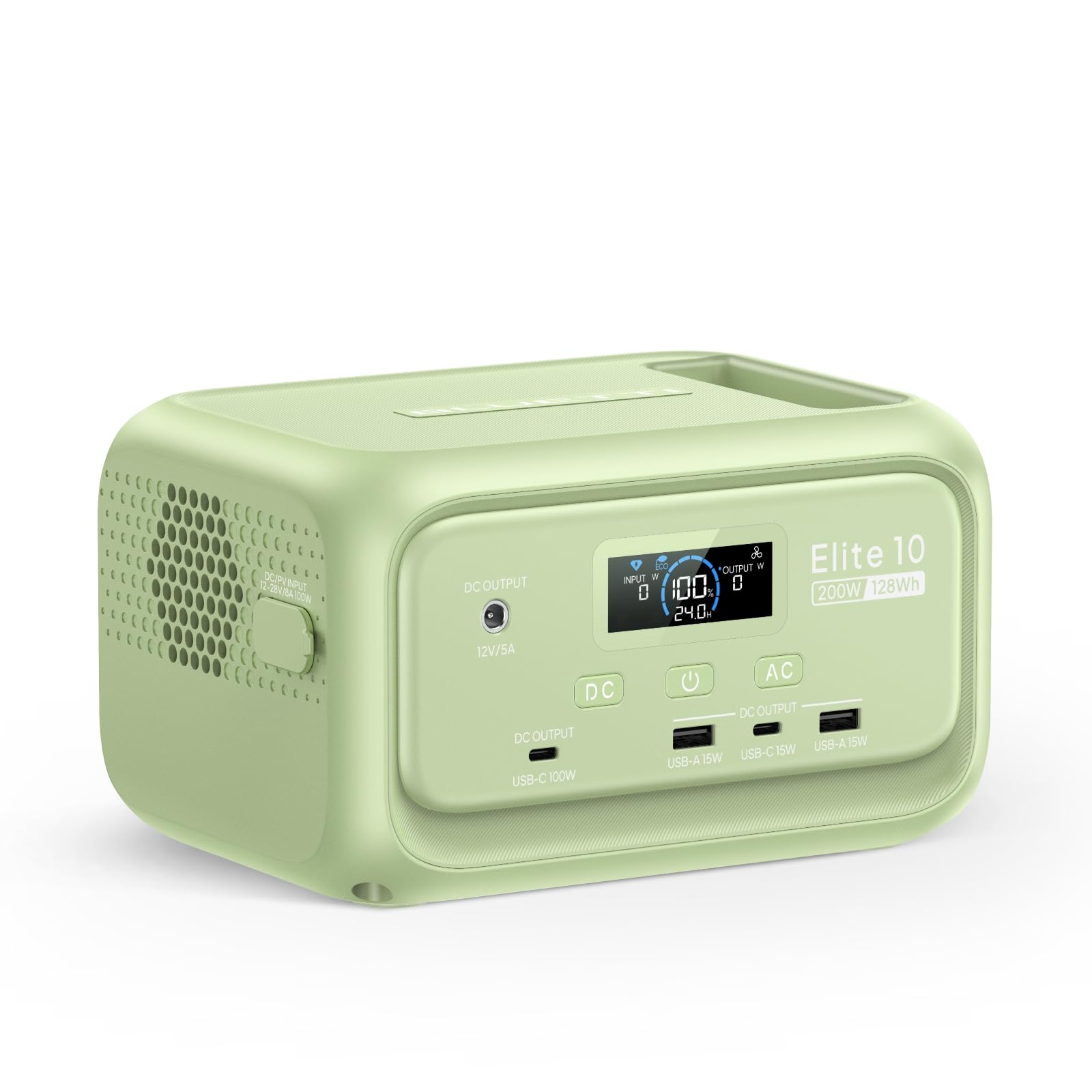 BLUETTI Elite 10 Mini Estación de Energía Portátil, Batería LiFePO₄ de 128Wh con Salida CA de 200W, Respaldo UPS de 10 ms, Generador Solar de Carga Rápida para Camping, Viajes y Emergencias （Verde）