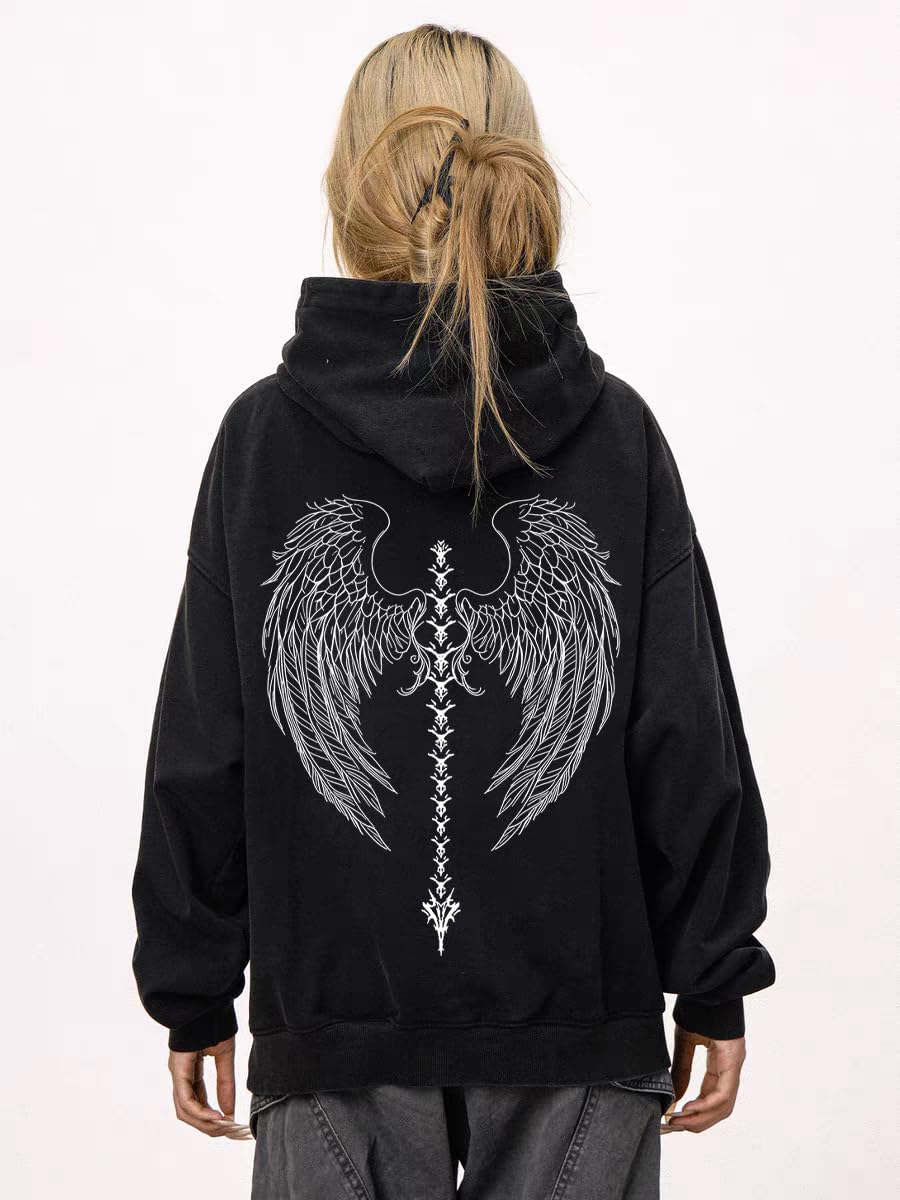 Photo 1 of Dynict Unisex Gothic Skull Graphic Hoodie (Black, Large)
