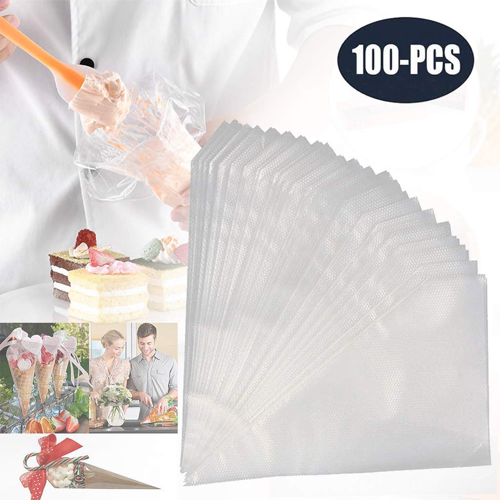 100 bolsas de decoración semi-transparentes para alimentos, paquete de pasteles desechables, bolsa para hornear, cocina, comedor y bar, juegos de utensilios para hornear con tapas
