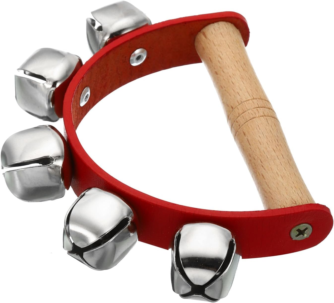 PATIKIL 1pcs Hand Jingle Bells, Hand Bell Handheld Wrist Bells Sleigh Bells Wooden Hand Percussion Instruments Musical with 5 Bells for Music Class Party Christmas, Red - Image 3