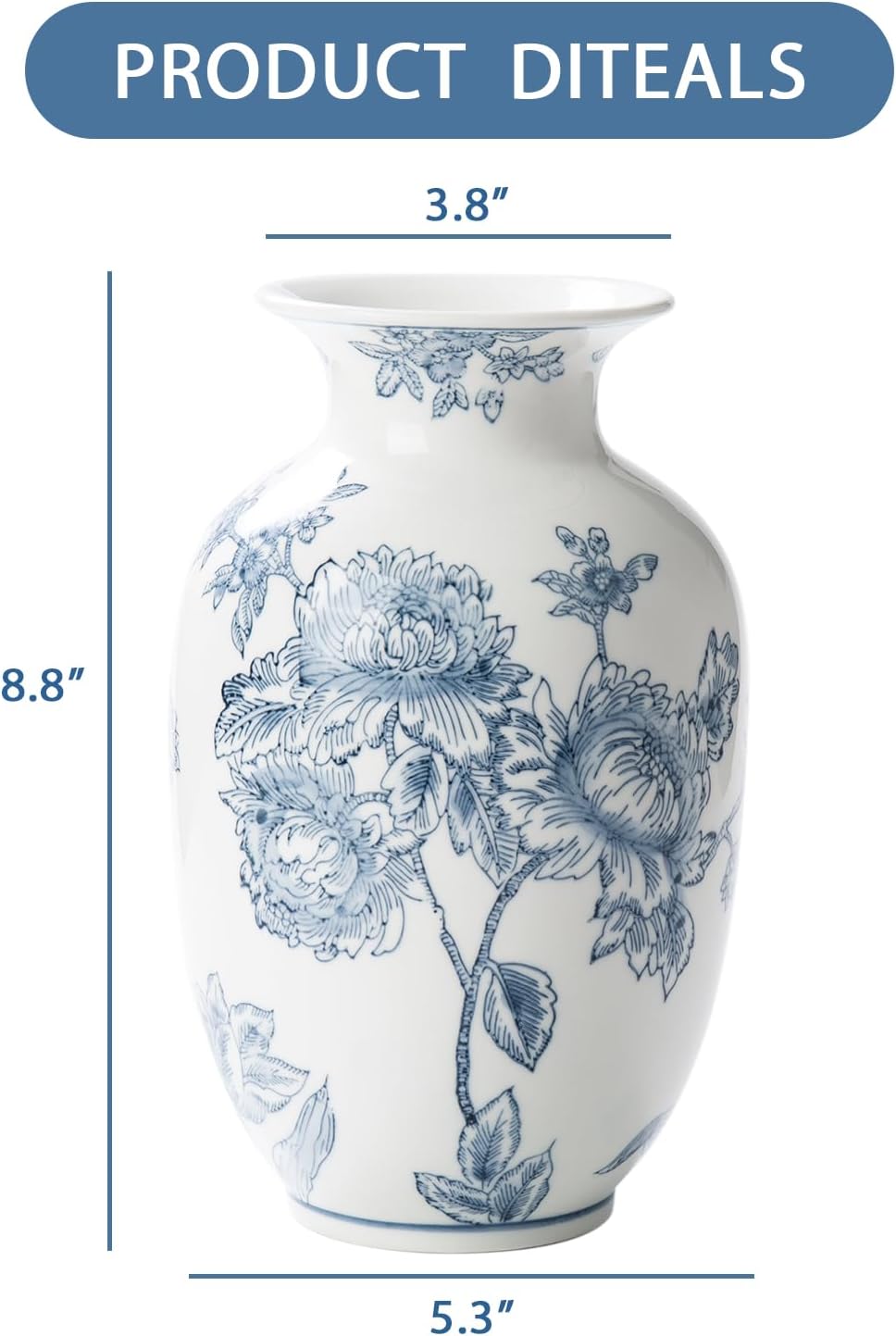 Blue and White Vase for Home Decor, Ceramic Chinoiserie Vase Decor, Porcelain Vases, Flowers and Branches - Image 7