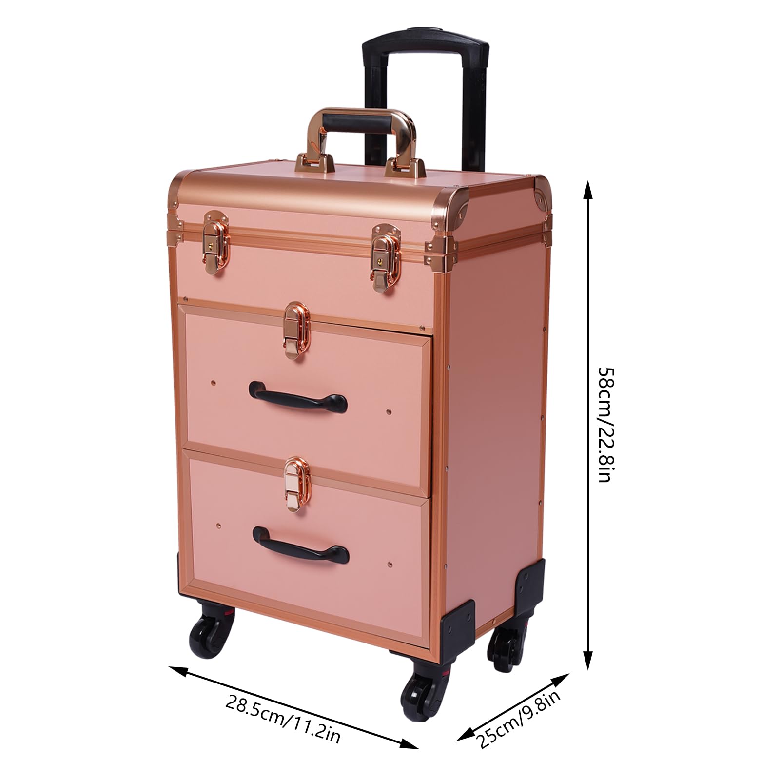 ZUANYAN Large Makeup Trolley With Lock And Partition Storage And Organizing Box, Gold