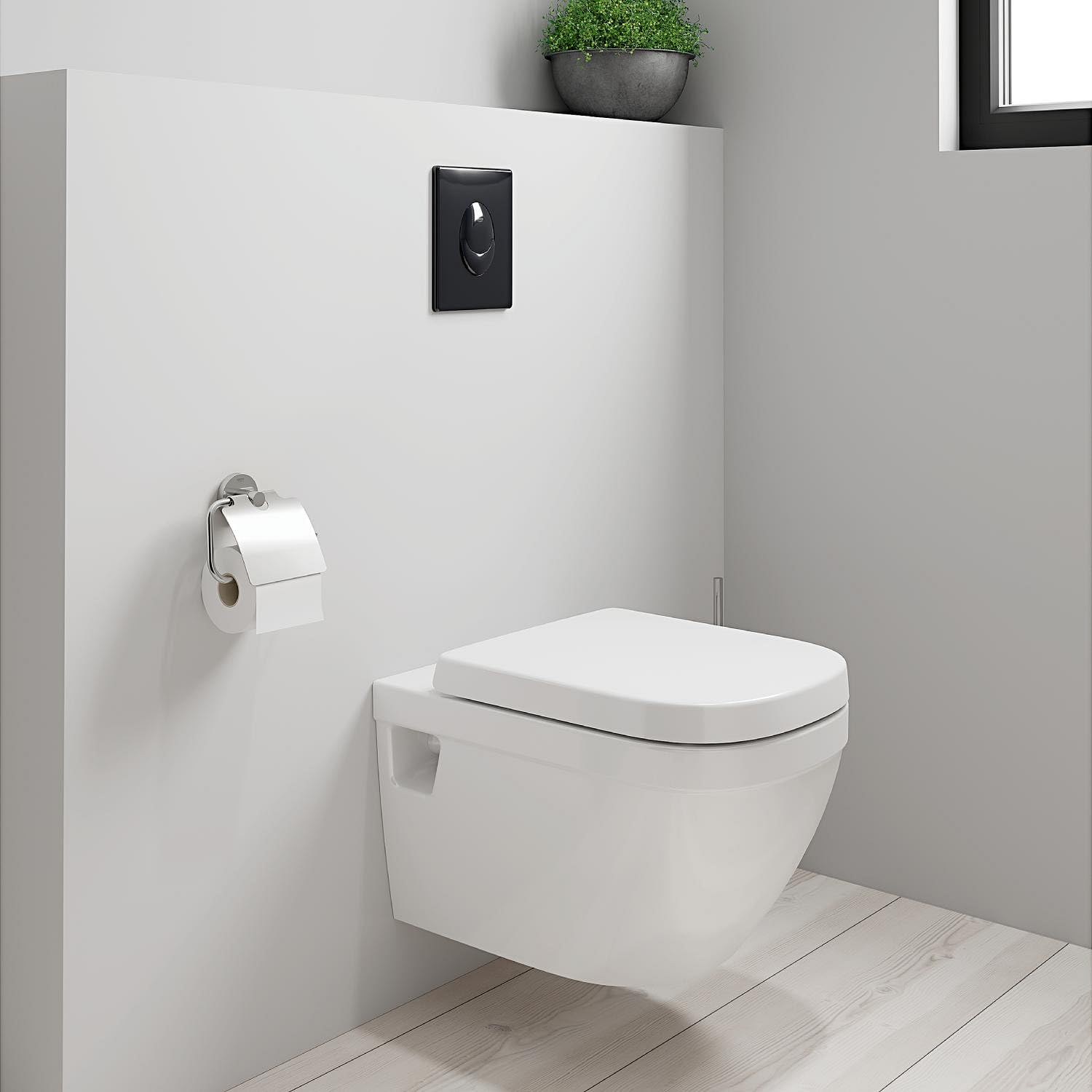 GROHE Start Plaque de Commande, Double Touche Interrompable, Economie d'Eau, Montage Vertical, ABS, Glossy Black, 38964Kv0