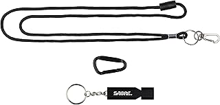 SABRE Emergency Safety Whistle with Key Ring and Detachable Lanyard, Easy to Carry, Includes Carabiner Clip for Bags and Backpacks, Waterproof and Corrosion Resistant, 120dB