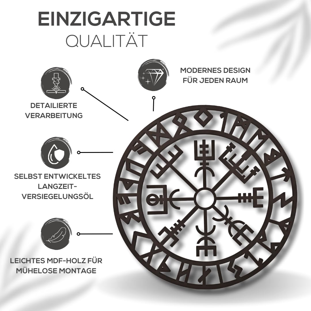 KUINEA Wikinger Kompass Wand Ø 42cm Anthrazit Vegvisir Mittelalter Deko
