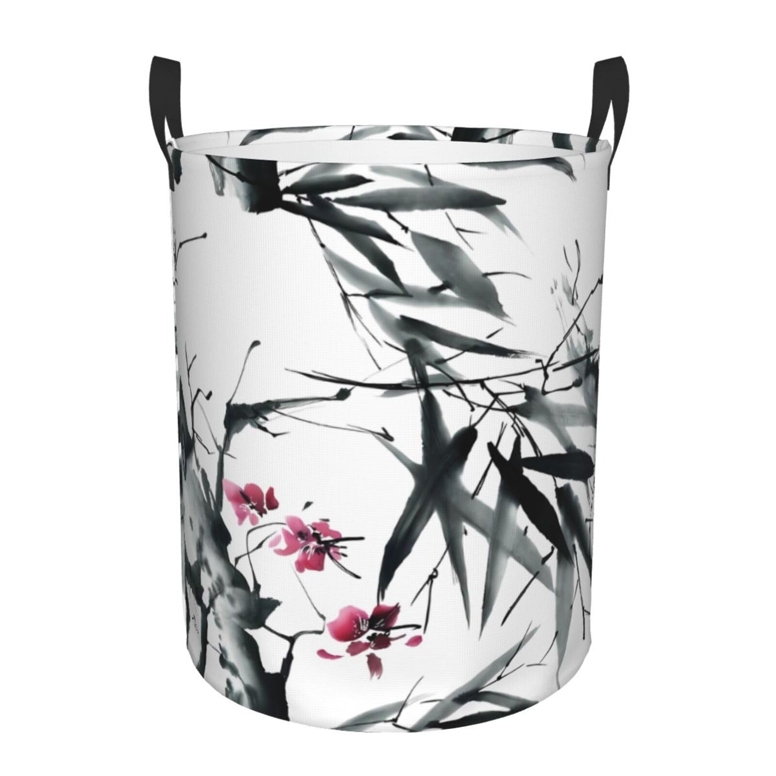 M Circular Hamper Bamboo Cherry Blossom Print for Dirty Clothes