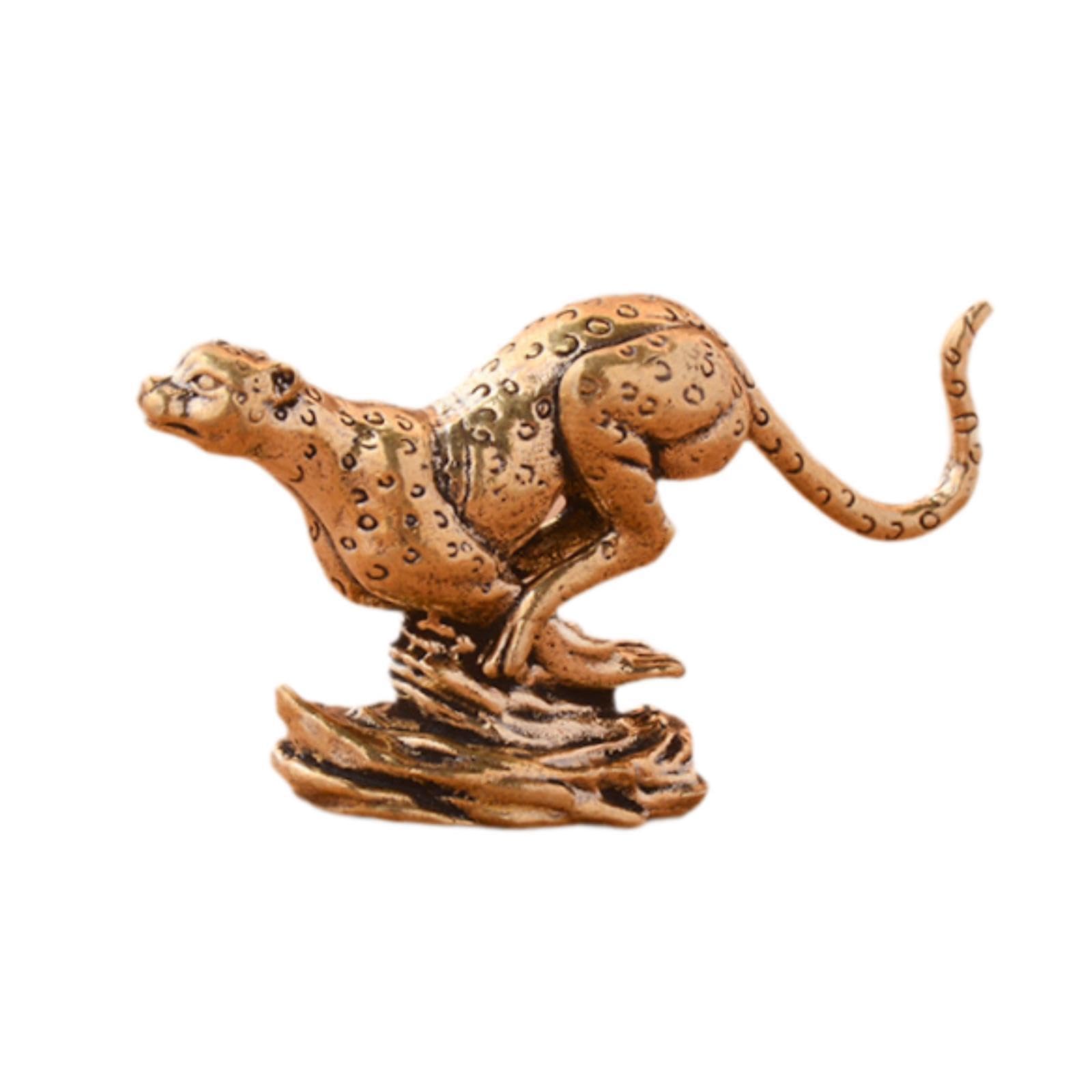 KTUXZCI Fengshui Leopard Figurine Desktop Ornament Beautiful Brass Construction Display On Desks Or Shelves Fireplaces Leopard Sculpture Animal Statue Table Collectible