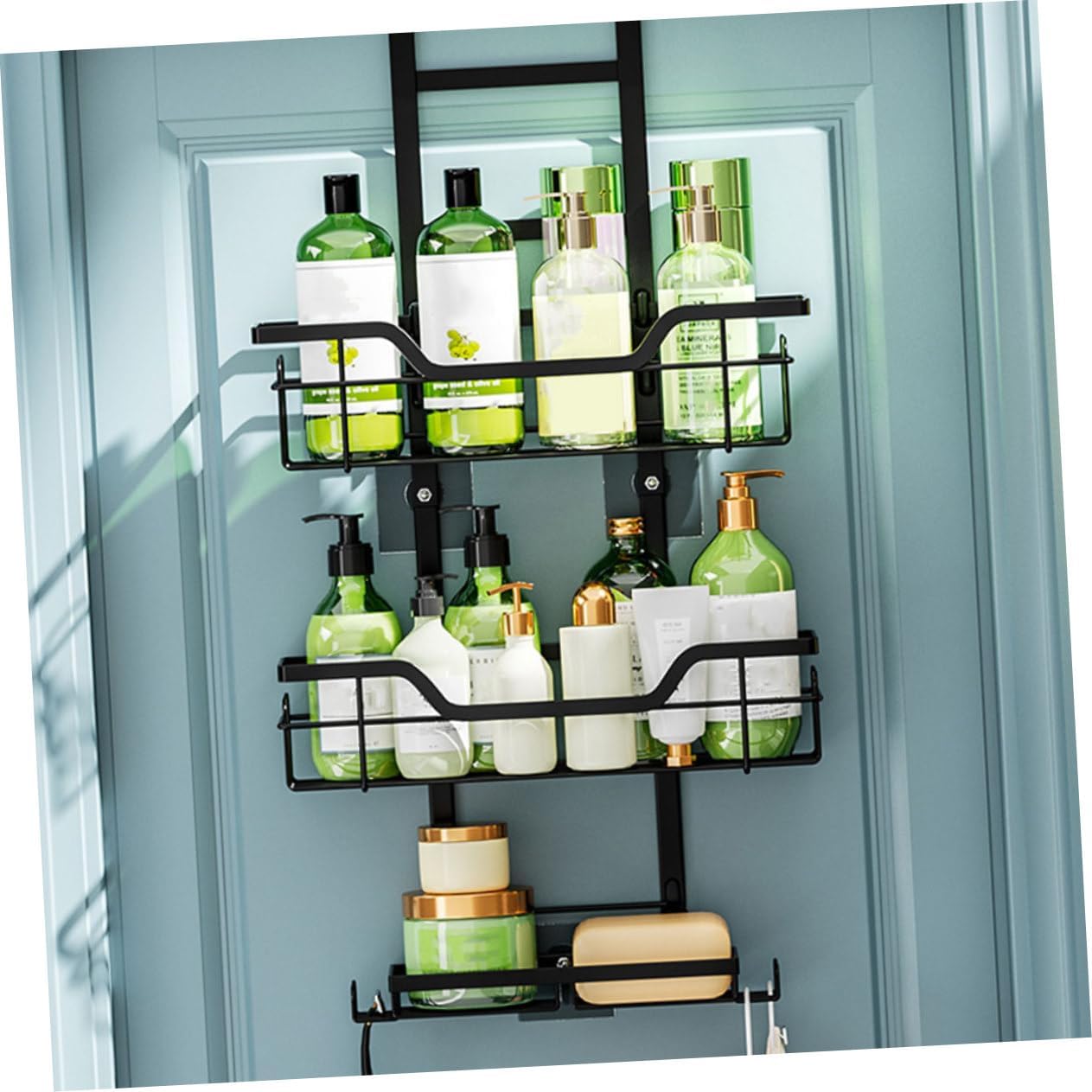 Hanging Shower over The Door Organizer with Soap Holder No Drilling Required Versatile Storage for Bathroom Bedroom Kitchen and More